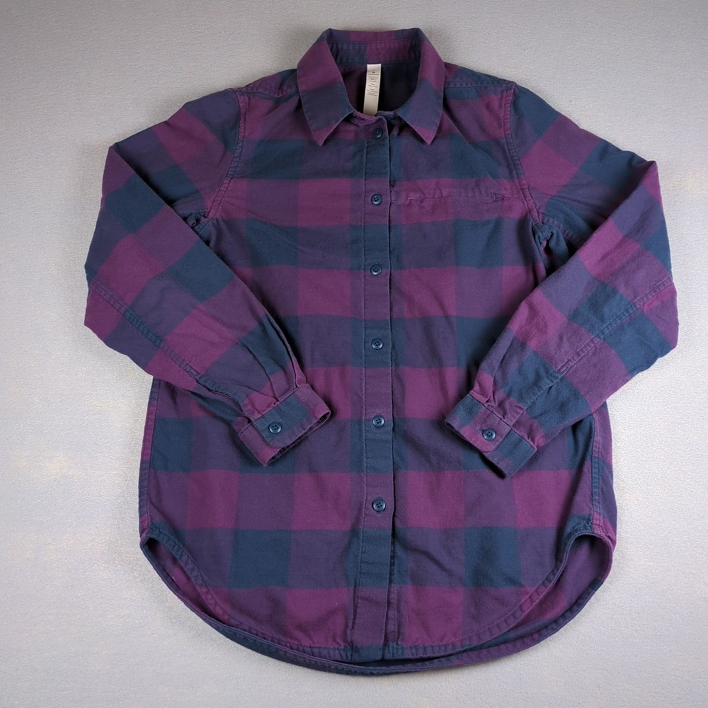 Lululemon Full Day Ahead Shirt Womens 2 XXS Purple Blue Flannel Plaid Button Up